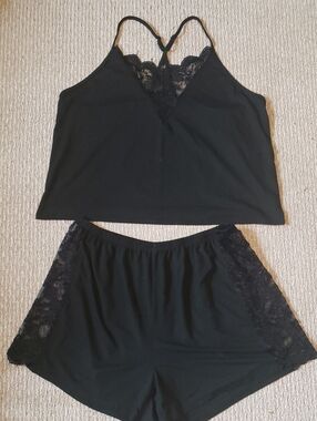 SHEIN Black Lace-Trim Cami and Shorts Sleep Set